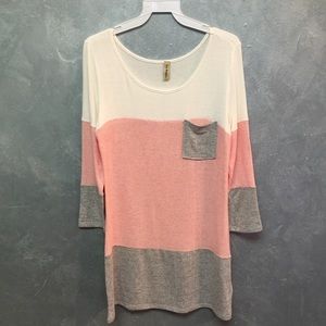 Pink and Ivory color blocked mini dress