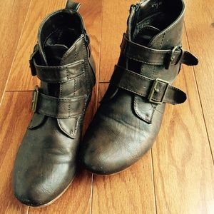 Brown "Kylie" buckle booties