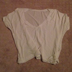 Brandy Melville White V-neck cropped Tshirt