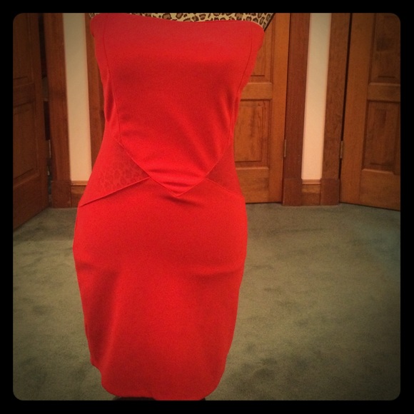Mesh cut out bodycon red mini dress