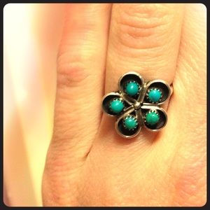 Zuni flower turquoise ring