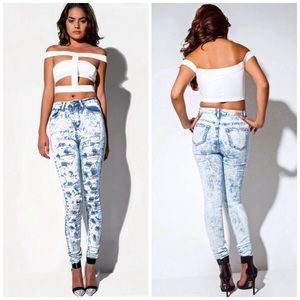 High waist acid wash skinny jeans