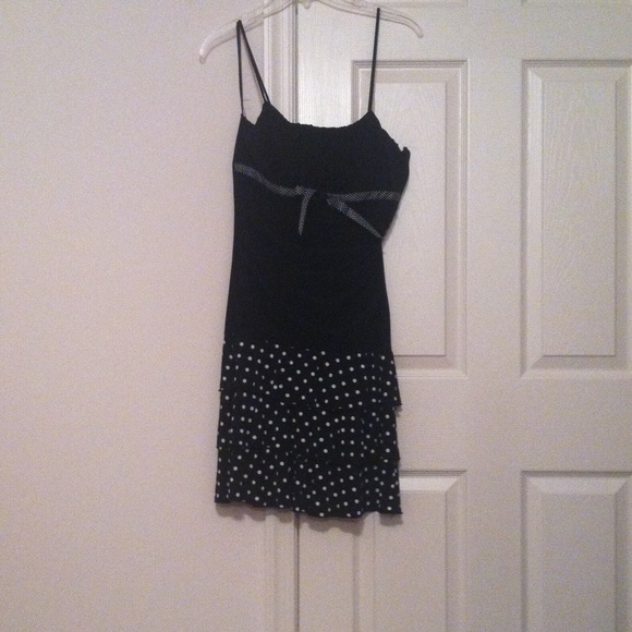 Black dress with poka dot skirt