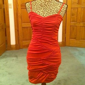 Red bodycon ruched short dress