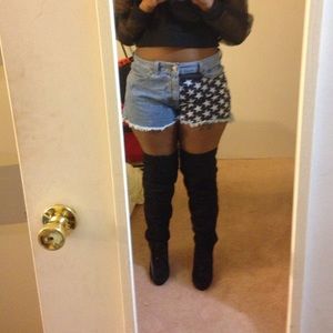 Knee high black suede boots
