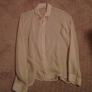 Sheer Polyester Studded Button Down Shirt
