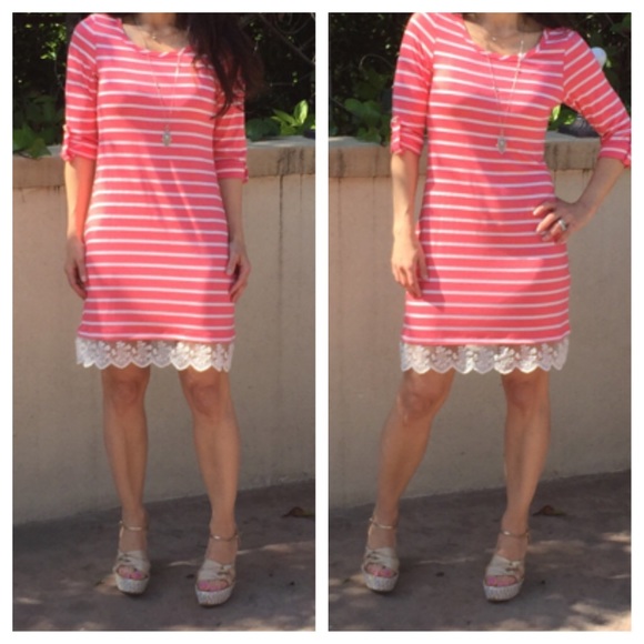 Dresses & Skirts - Lace trim striped dress SALE LIMITED SIZES