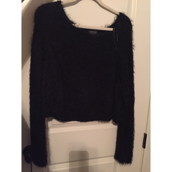 Topshop Black Fuzzy Crop Top