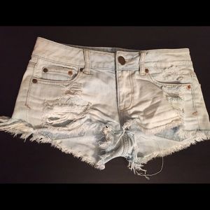 Light wash denim shorts and floral shorts