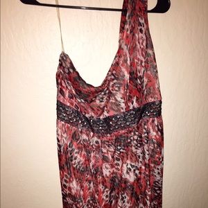 Orange and Black Patterned One Shoulder Dress