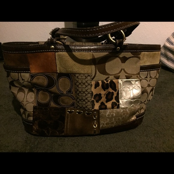 Brown patchwork coach purse