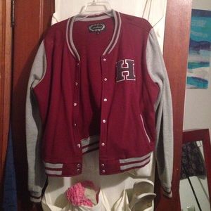 cute maroon varsity jacket