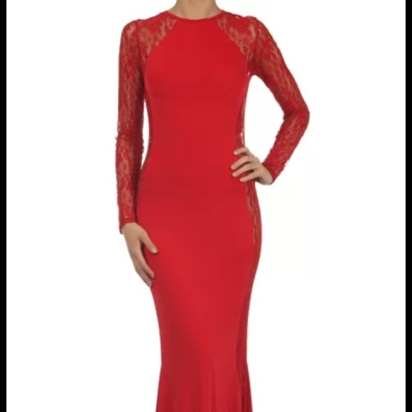 Red lace dress with sheer sides