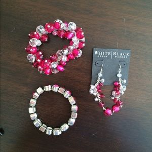 WHBM hot pink earrings and bracelets