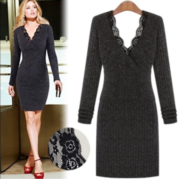 Sweater knitted sexy grey dress