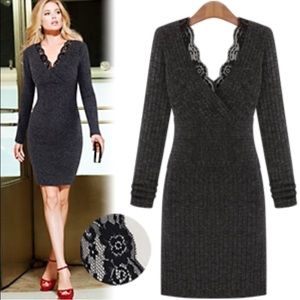 Sweater knitted sexy grey dress