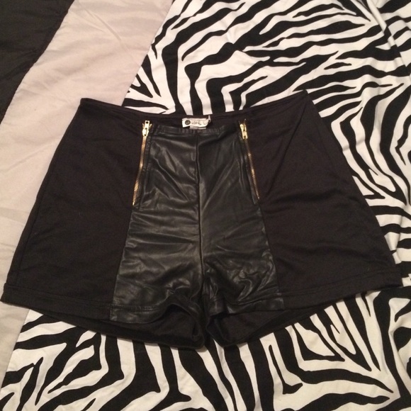 High waisted black/leather shorts- Size M