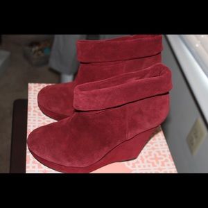 Red Suede Leather Platform Bootie