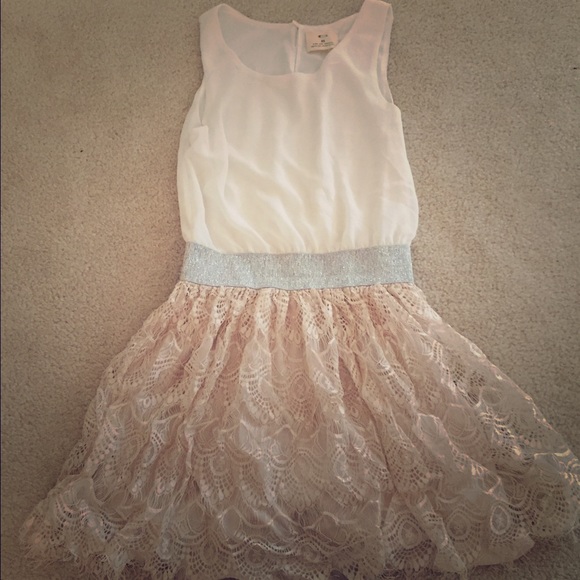 Beautiful white and peach lace dress!