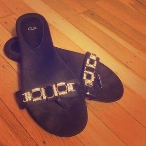 Black & Gold Jeweled Flip Flops