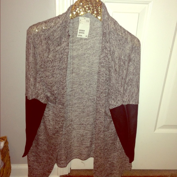 H&M cardigan faux leather sleeves LARGE