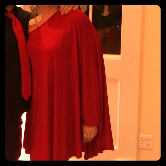 Red off shoulder dress