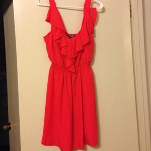 Bright coral ruffled dress
