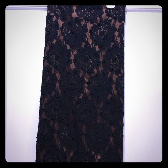 Black lace over nude pencil skirt. Worn once