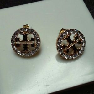 Tory Burch gold logo diamond stud earrings