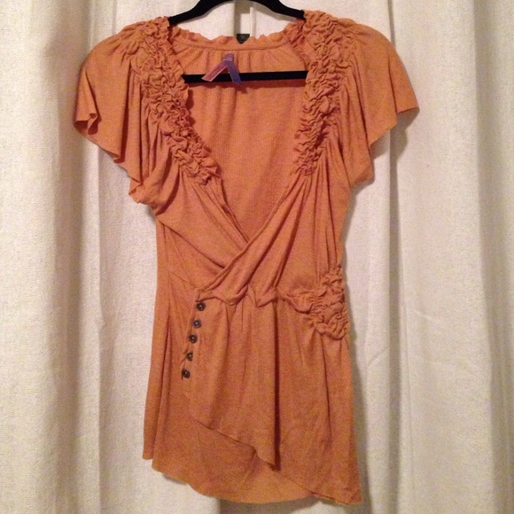 Anthropologie Burnt Orange Ruffle Wrap Top!