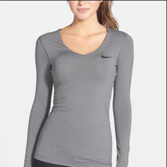 Grey long sleeve v neck nike pro dri fit