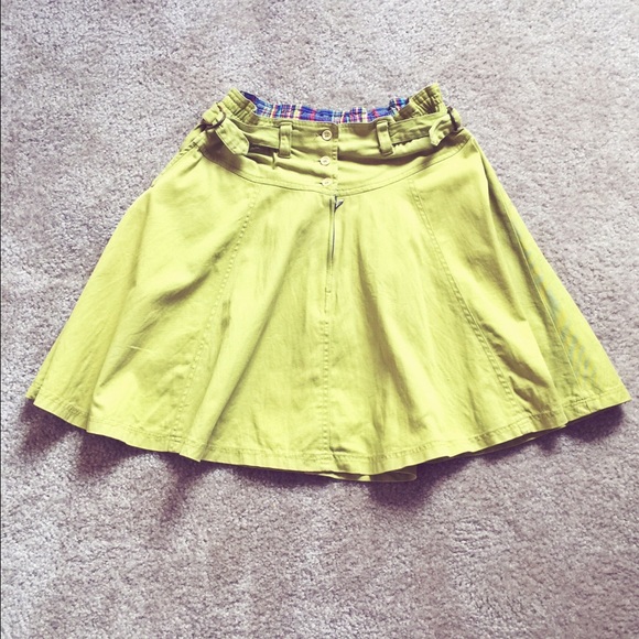 Retro Lime Green Belt Buttoned Circle Swing Skirt