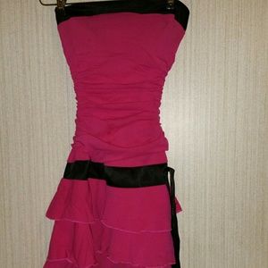 Pink and black strapless dress, size S