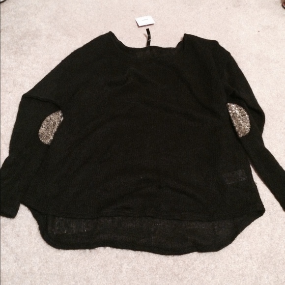 Black Sweater with Gold Sequin Elbow Patches