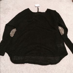 Black Sweater with Gold Sequin Elbow Patches