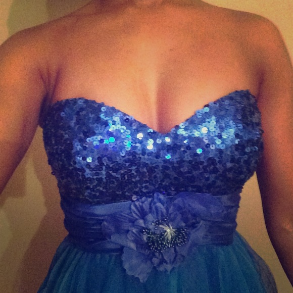 Tea length strapless prom dress