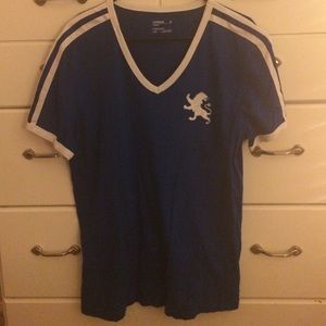 men's Express royal blue and white vneck shirt