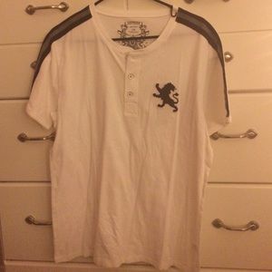 men's Express white and black button down tshirt