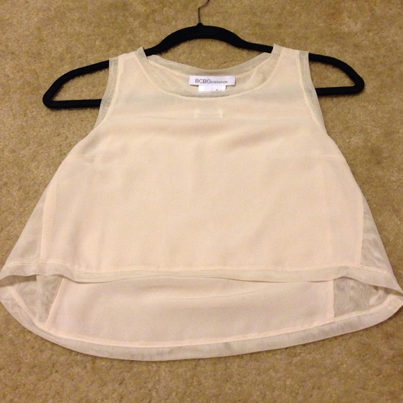 Mesh and sheer tan crop top