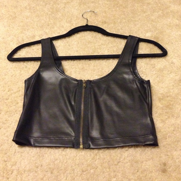 Black leather crop top