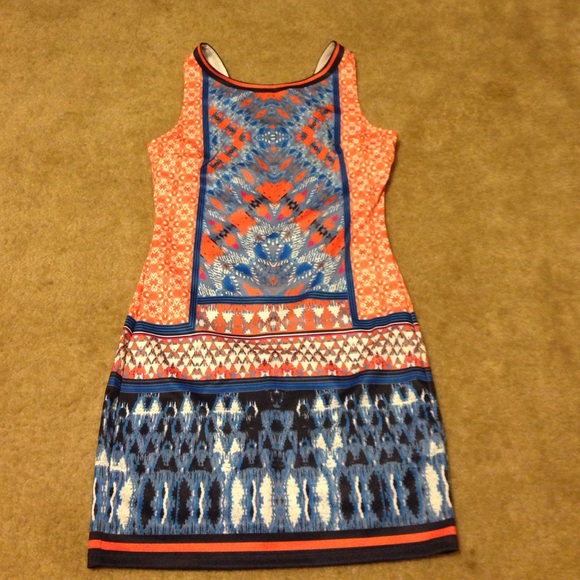 Navy and orange fitted dress