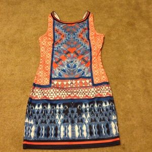 Navy and orange fitted dress