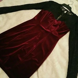 Red Velvet & Lace Fitted Dress
