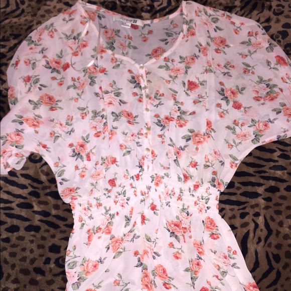 Sheer white flowery shirt