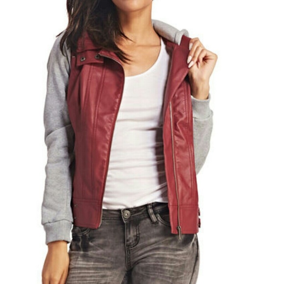 *sold in bundle* red pleather jersey jacket NWT