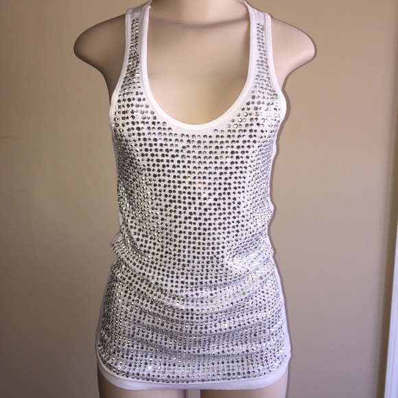 White tank with rhinestones