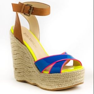 Blue Nomas Platform Jute Wedge ankle strap Sandals