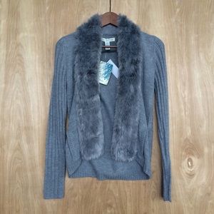 Nordstrom fur trim collar gray knit cardigan