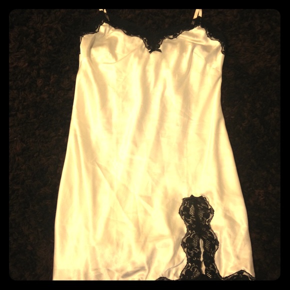 White satin teddy with black lace. - Picture 1 of 3