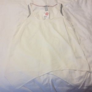 Embellished asymmetrical tank